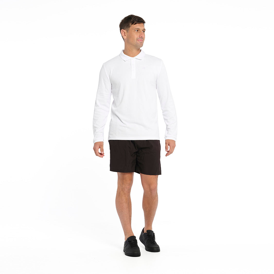  Mens Long Sleeve Polo - White