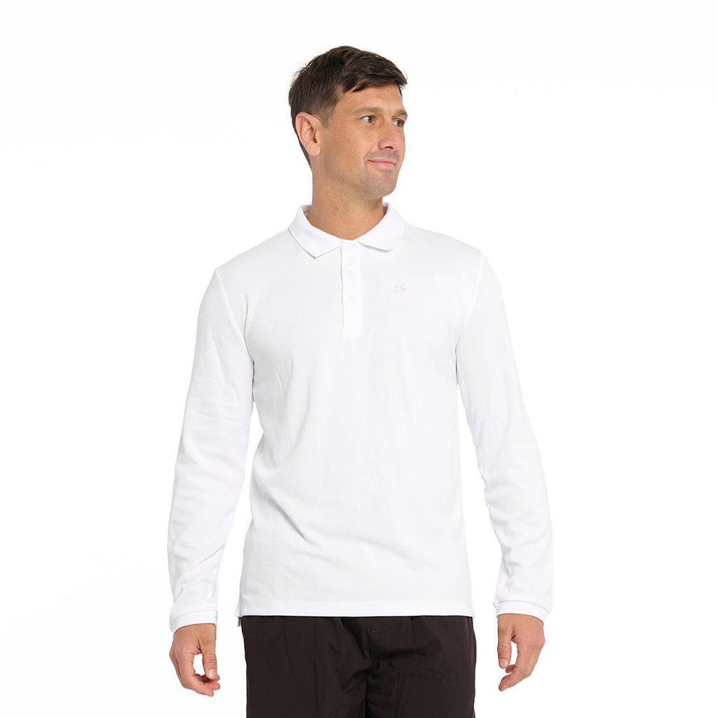  Mens Long Sleeve Polo - White