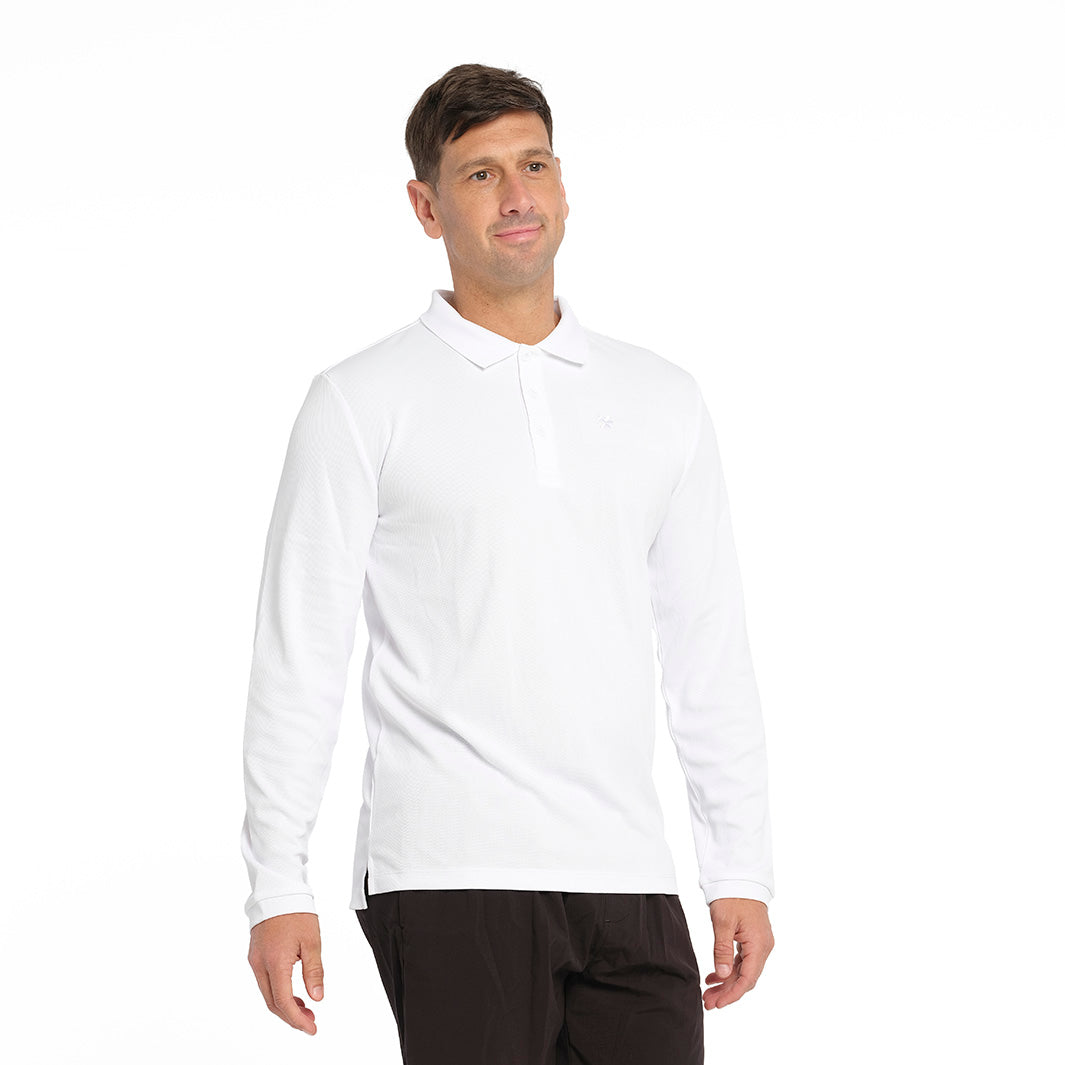  Mens Long Sleeve Polo - White
