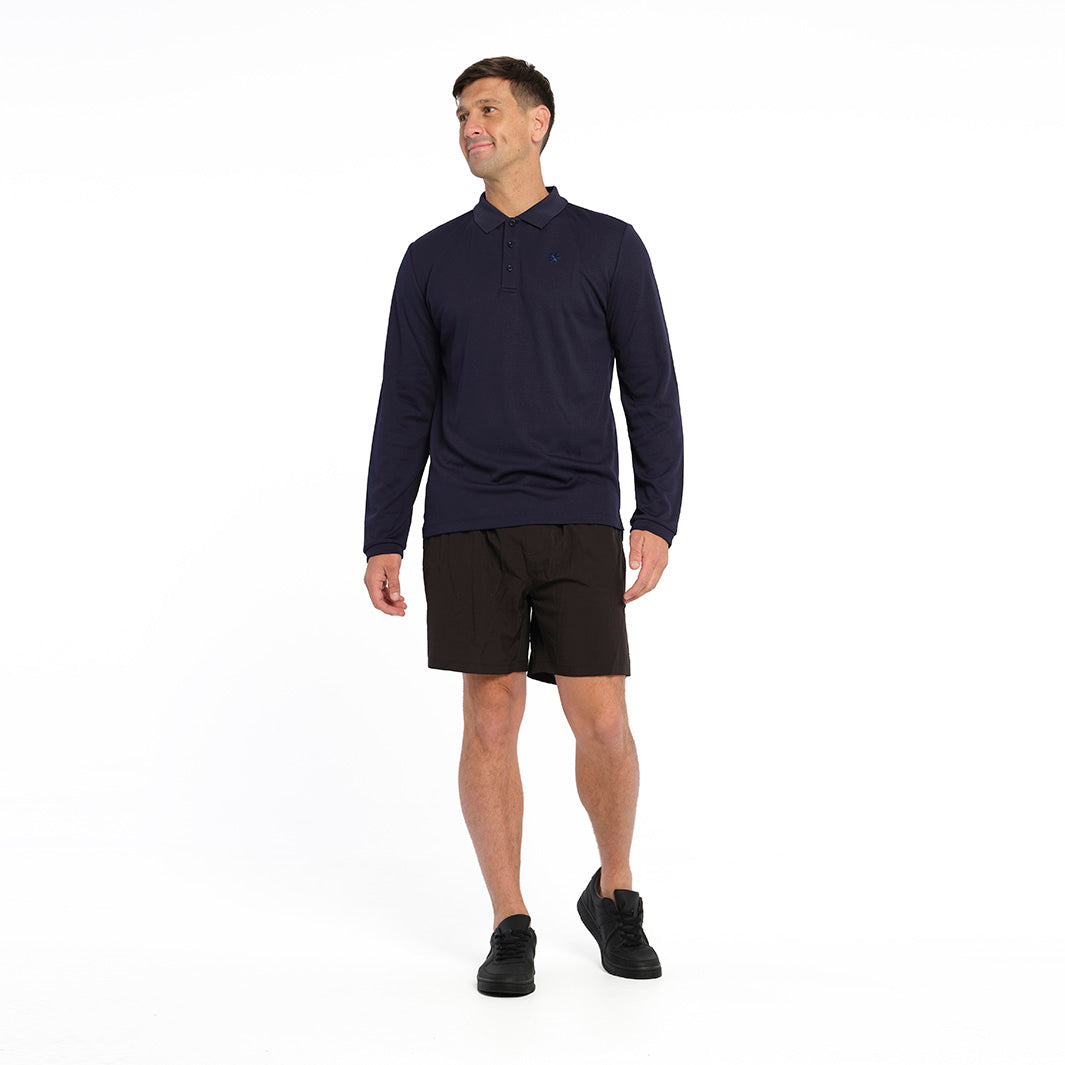  Mens Long Sleeve Polo - Navy