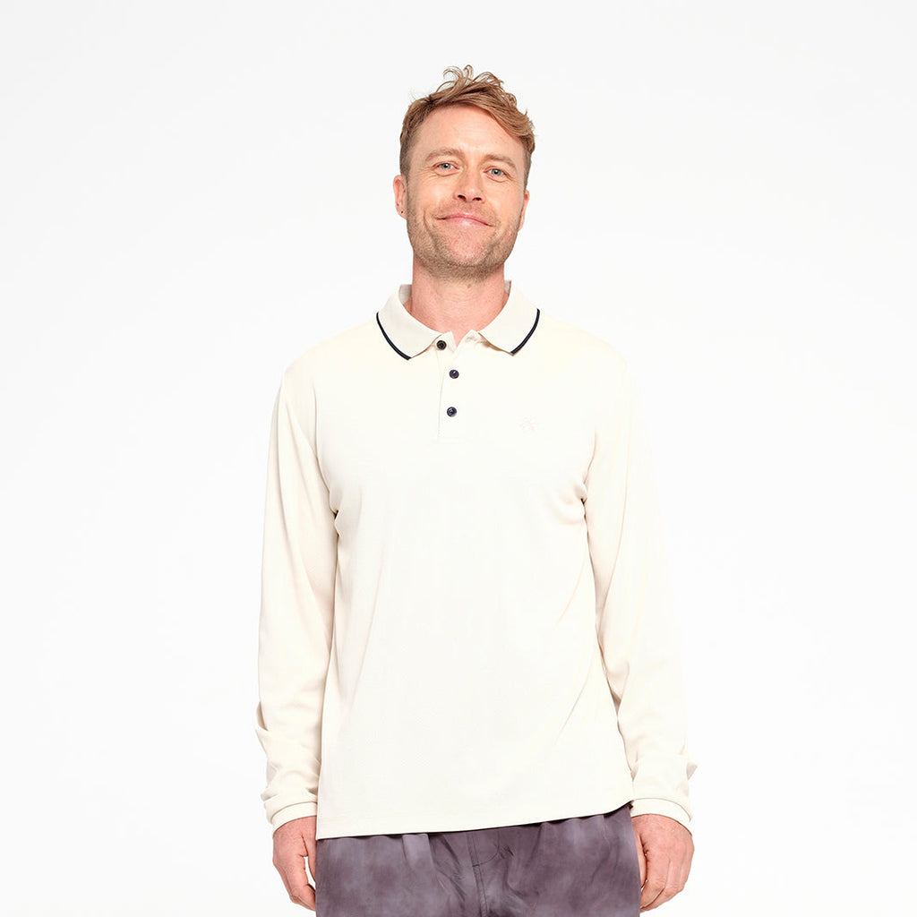  Mens Long Sleeve Polo - Oatmeal