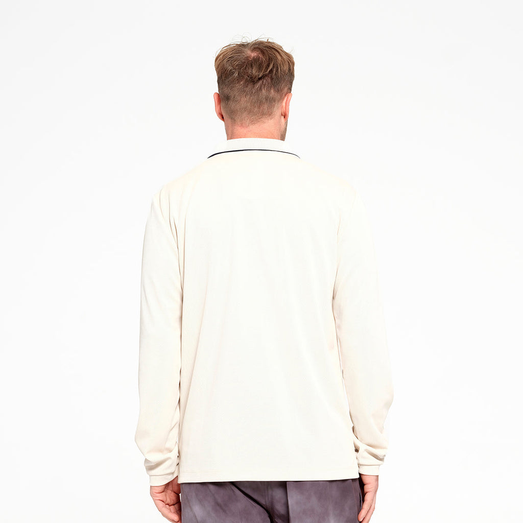  Mens Long Sleeve Polo - Oatmeal