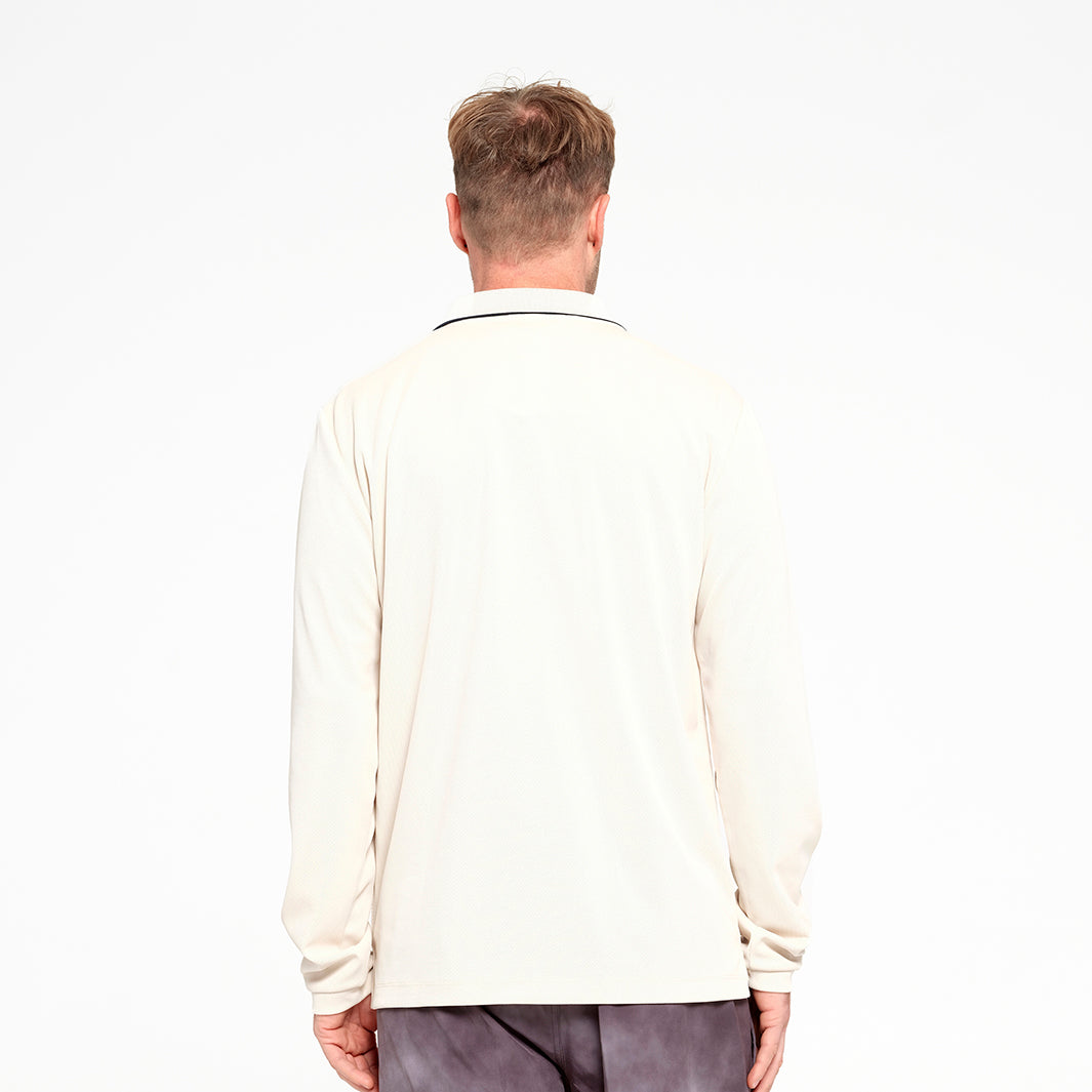  Mens Long Sleeve Polo - Oatmeal