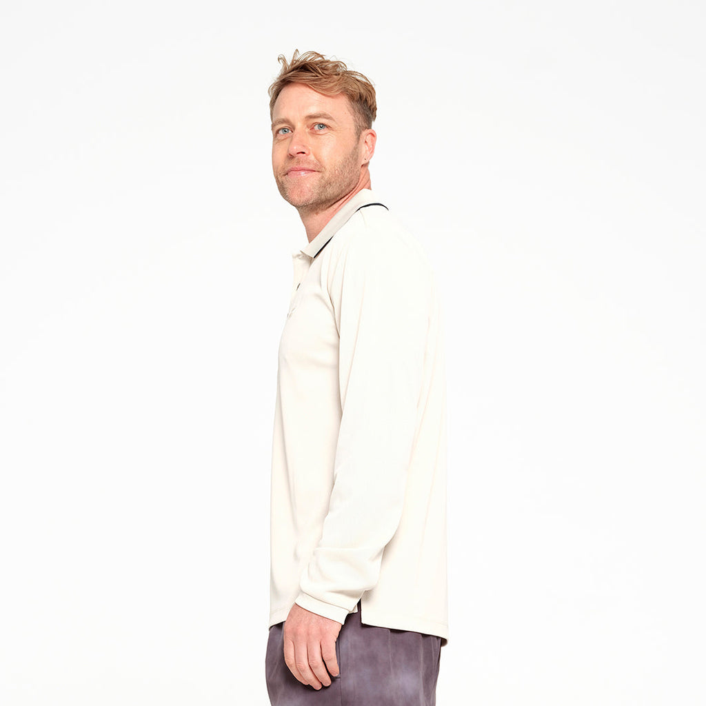  Mens Long Sleeve Polo - Oatmeal
