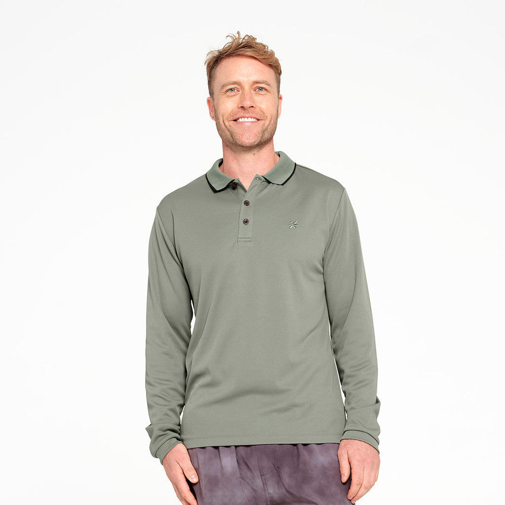  Mens Long Sleeve Polo - Sage