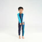  Infant Blocked LS Swim Zip Suit - Navy Apricot