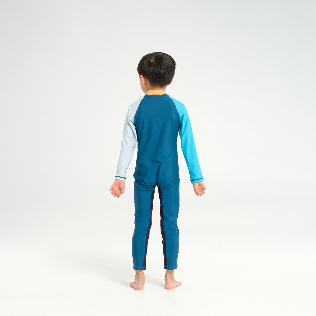  Infant Blocked LS Swim Zip Suit - Navy Apricot