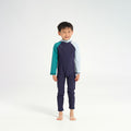 Infant Blocked LS Swim Zip Suit - Navy Light Blue