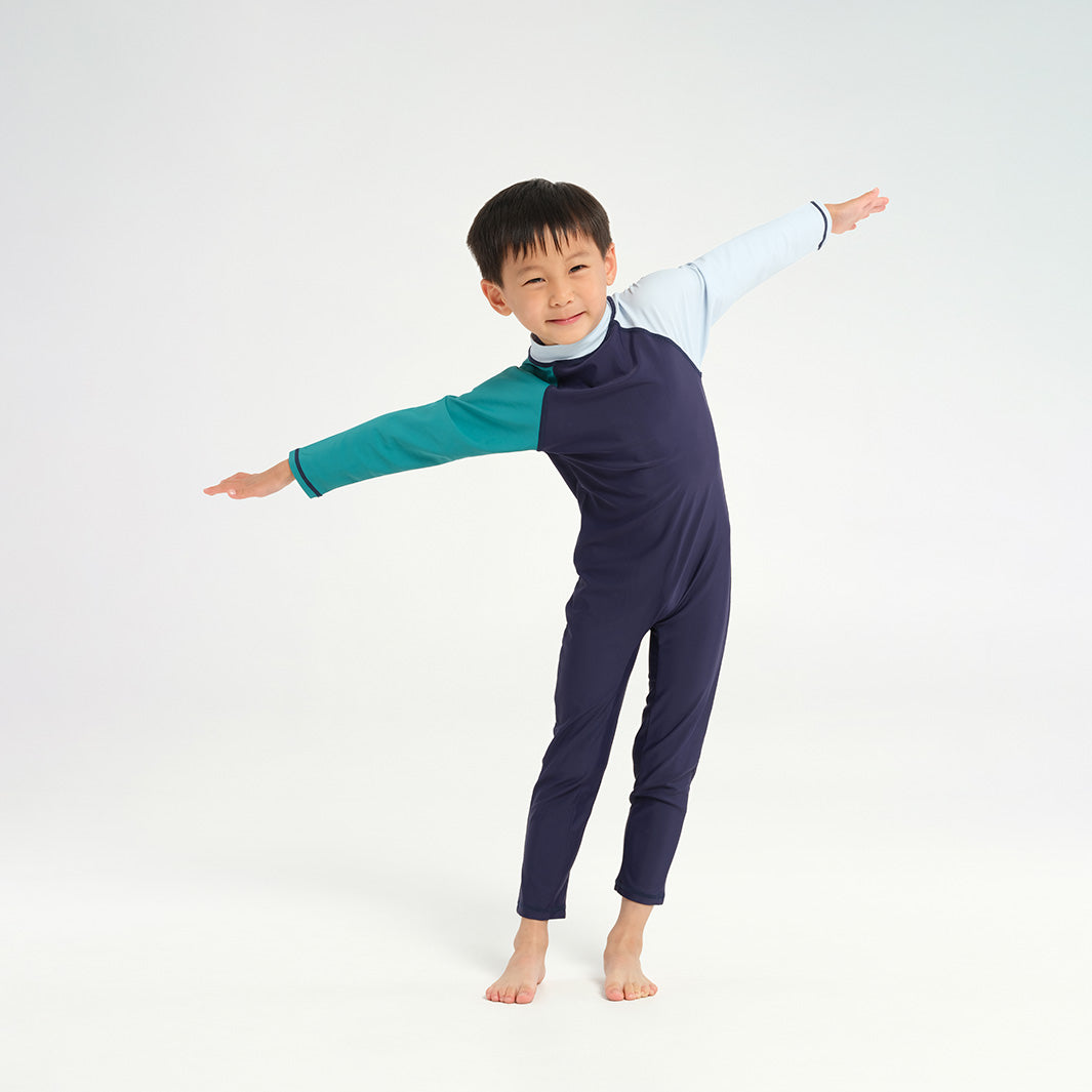  Infant Blocked LS Swim Zip Suit - Navy Light Blue