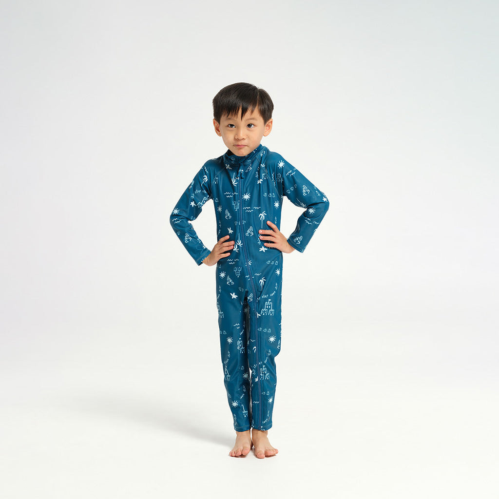  Infant Beach Days LS Swim Zip Suit - Navy