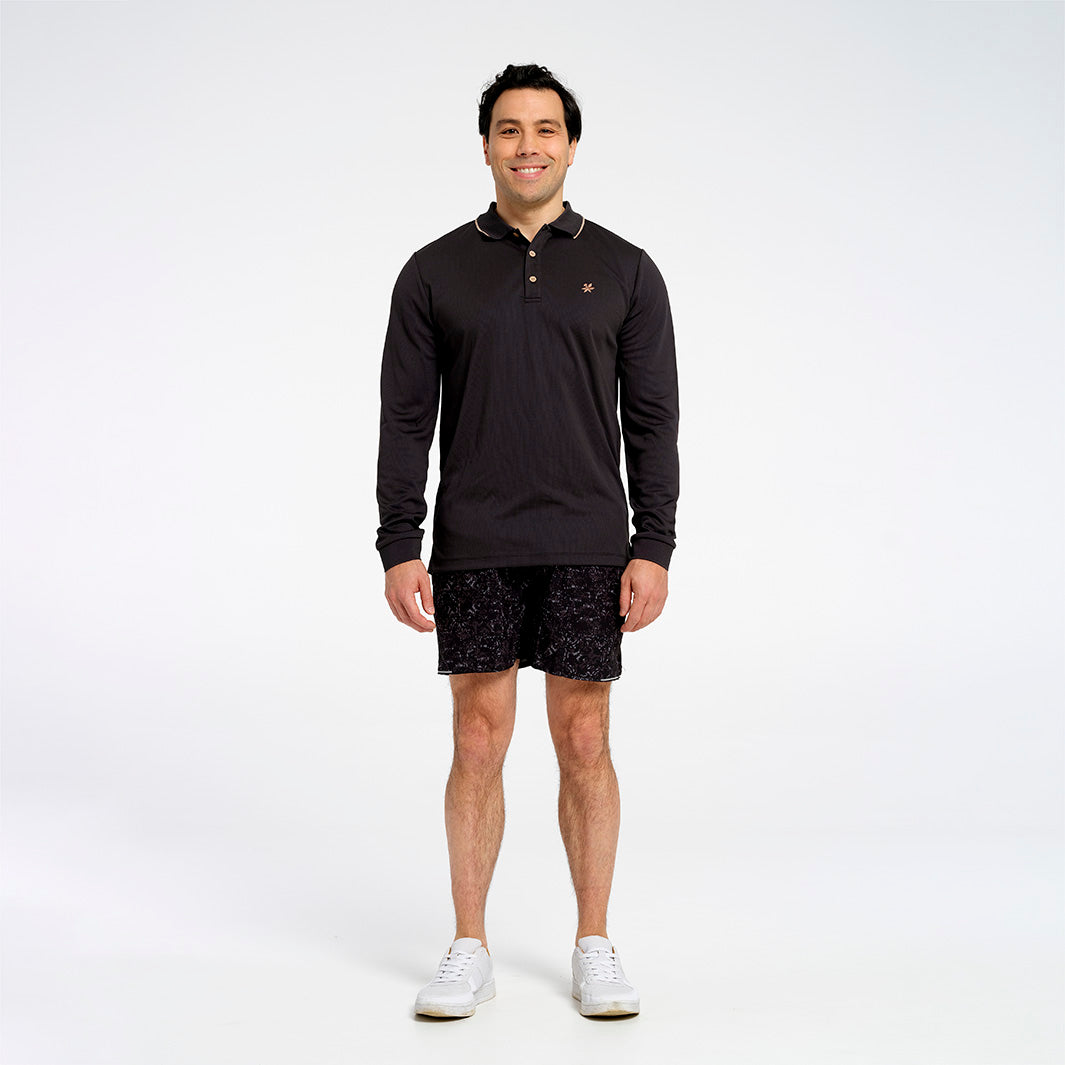  Mens Long Sleeve Polo - Charcoal