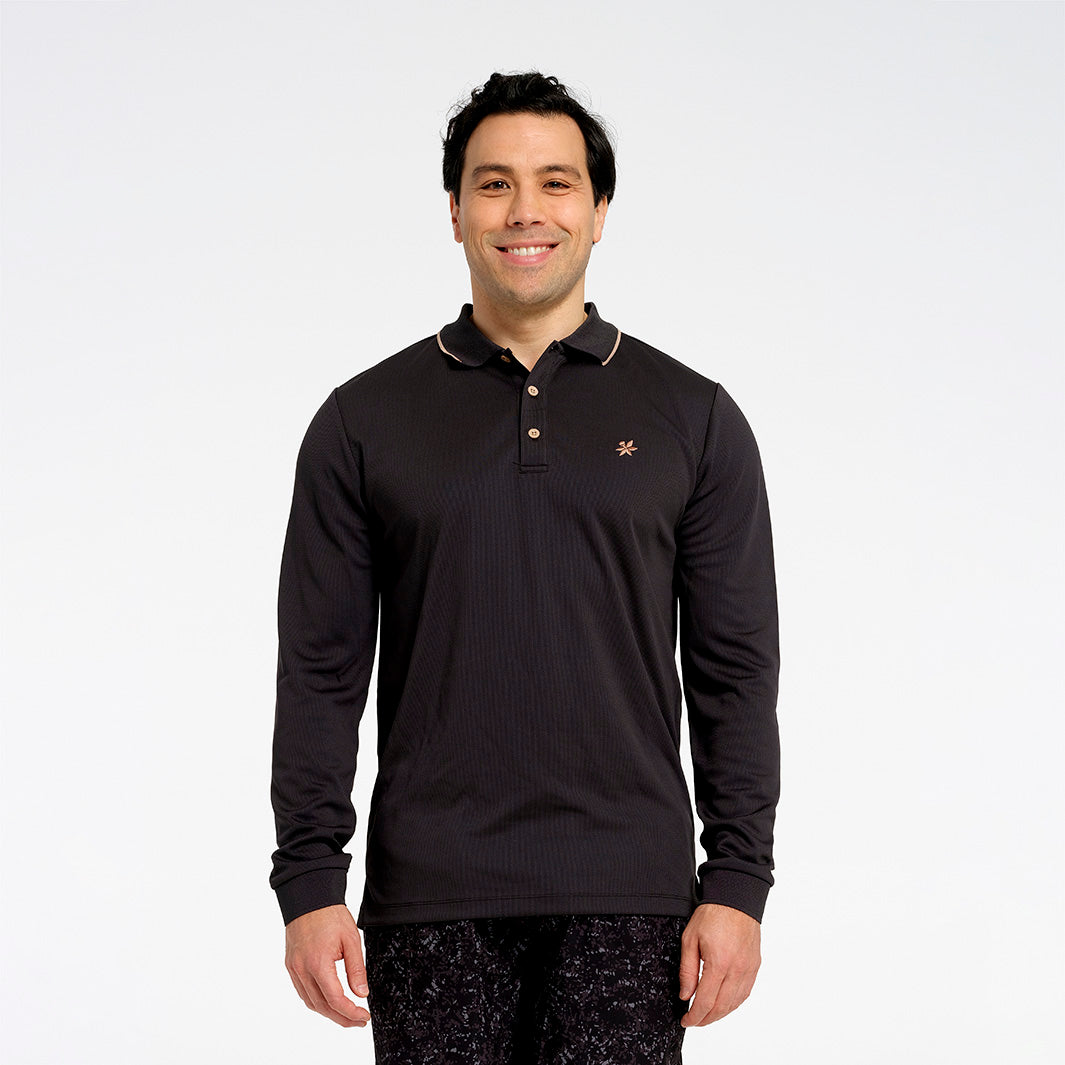  Mens Long Sleeve Polo - Charcoal