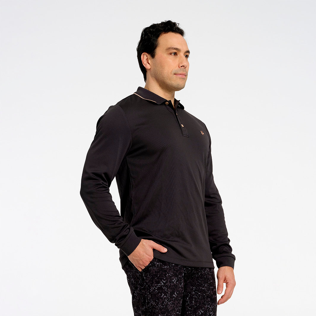  Mens Long Sleeve Polo - Charcoal