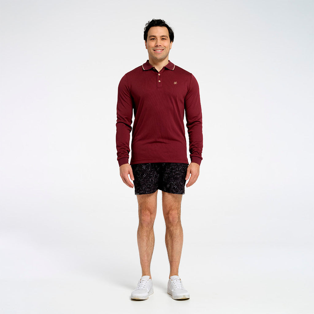  Mens Long Sleeve Polo - Burgundy