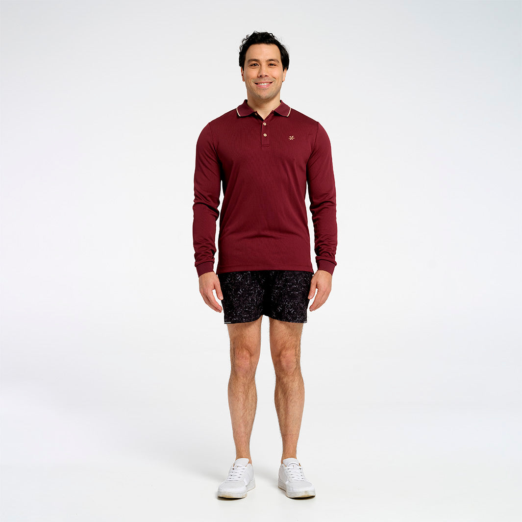  Mens Long Sleeve Polo - Burgundy