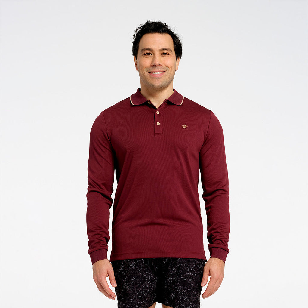  Mens Long Sleeve Polo - Burgundy
