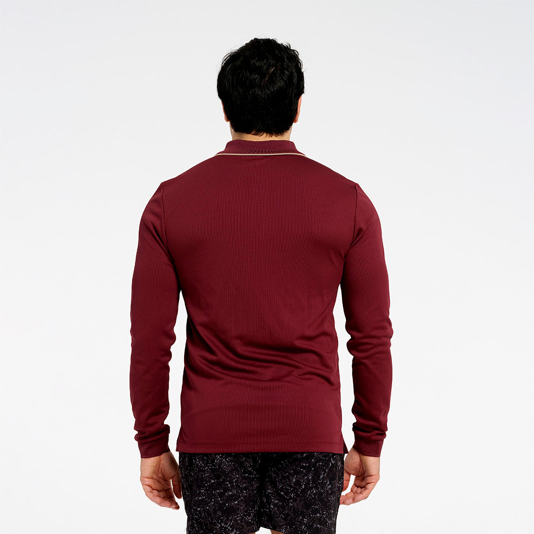  Mens Long Sleeve Polo - Burgundy