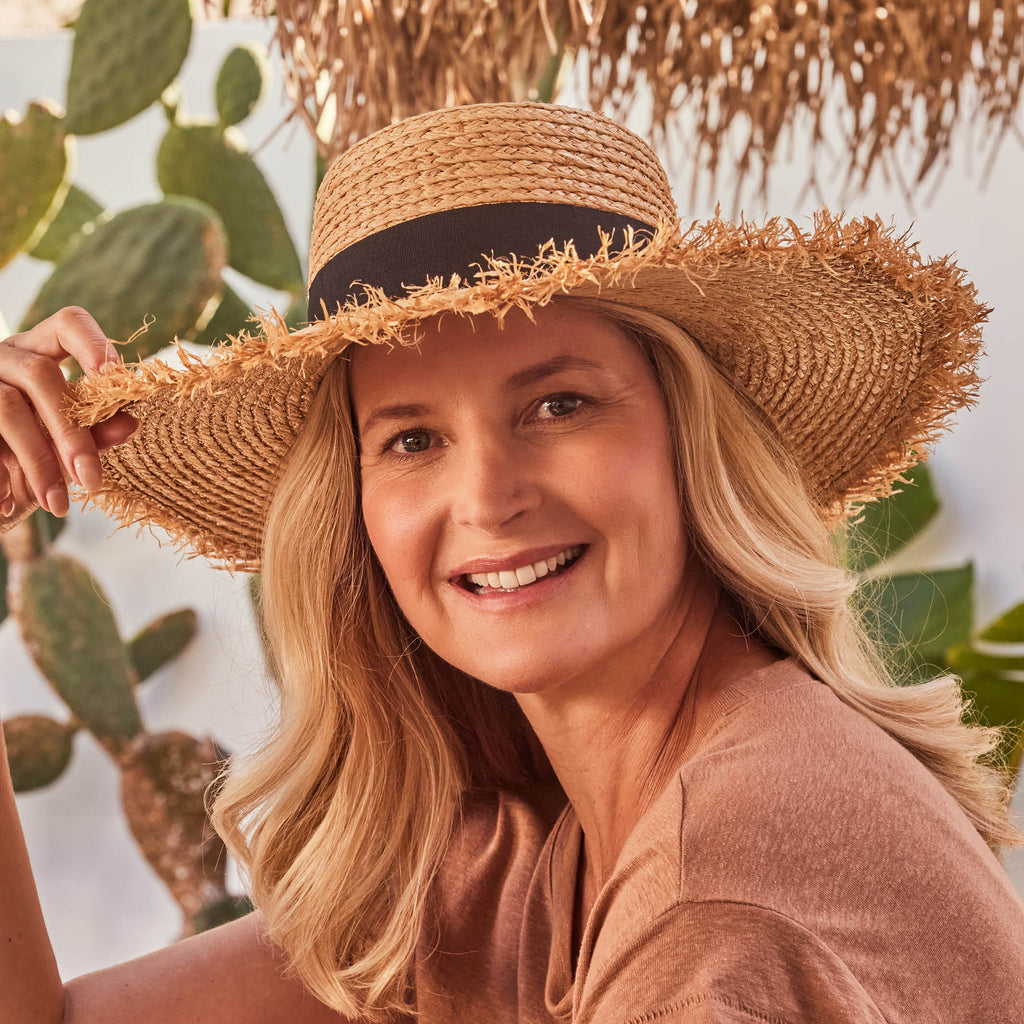  Quinn Raffia Wide Brim Hat - Natural Black