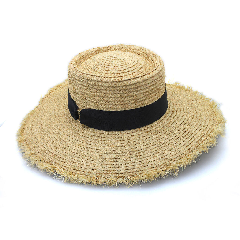  Quinn Raffia Wide Brim Hat - Natural Black
