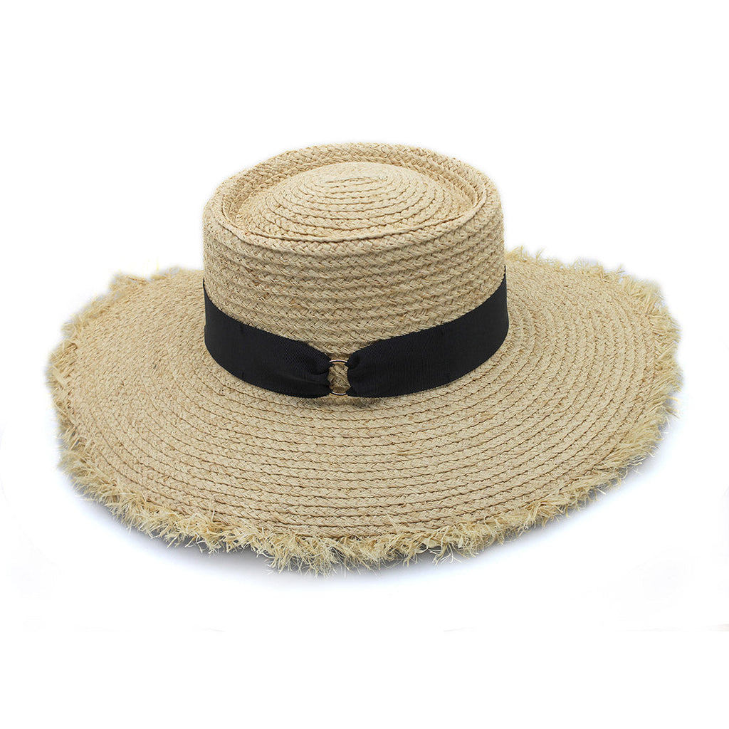  Quinn Raffia Wide Brim Hat - Natural Black