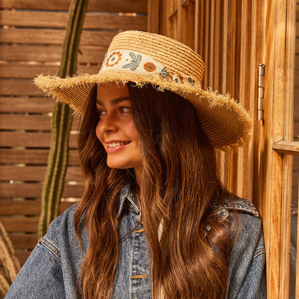  Quinn Raffia Wide Brim Hat - Natural Blue