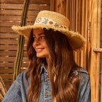  Quinn Raffia Wide Brim Hat - Natural Blue