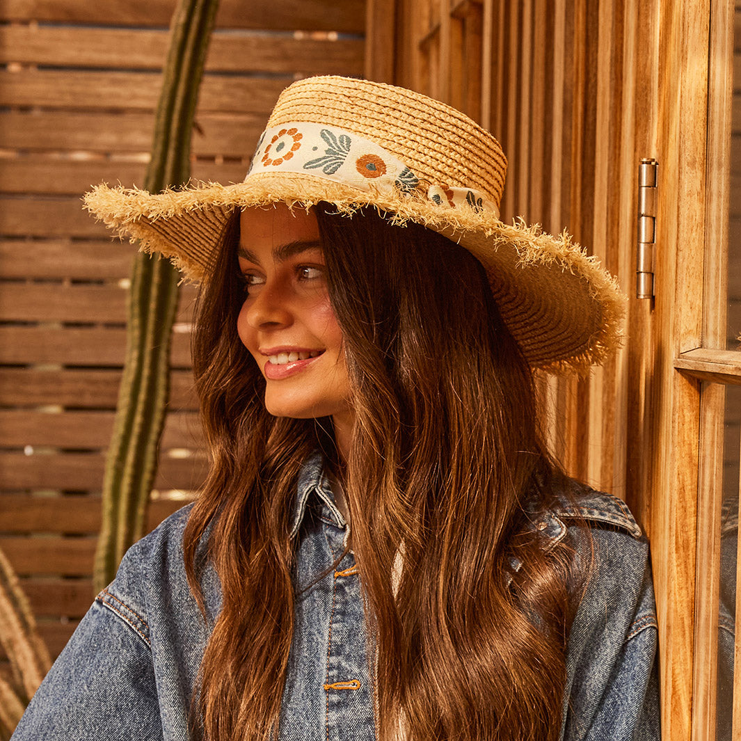 Quinn Raffia Wide Brim Hat - Natural Blue