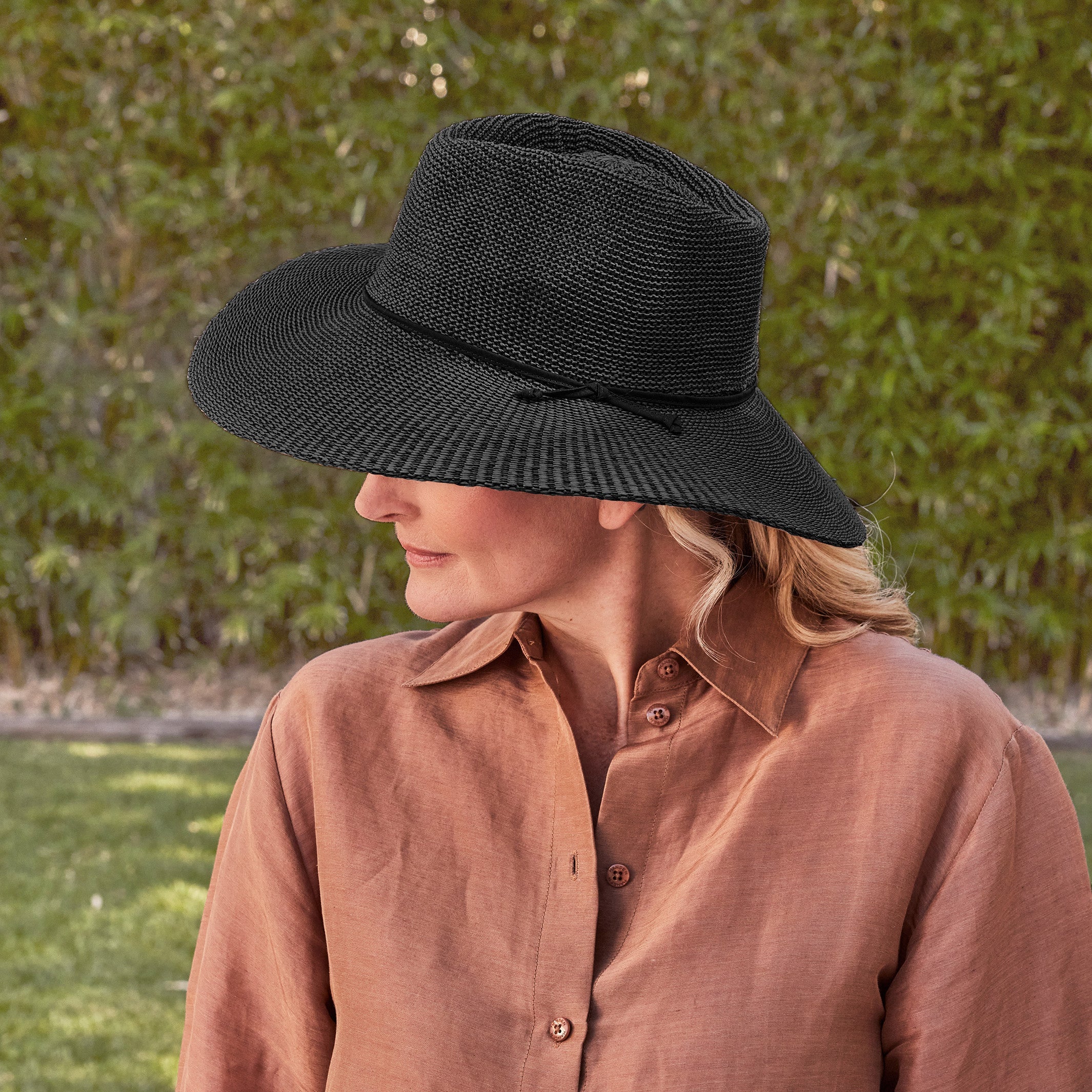  Marie Wide Brim Fedora Hat - Black