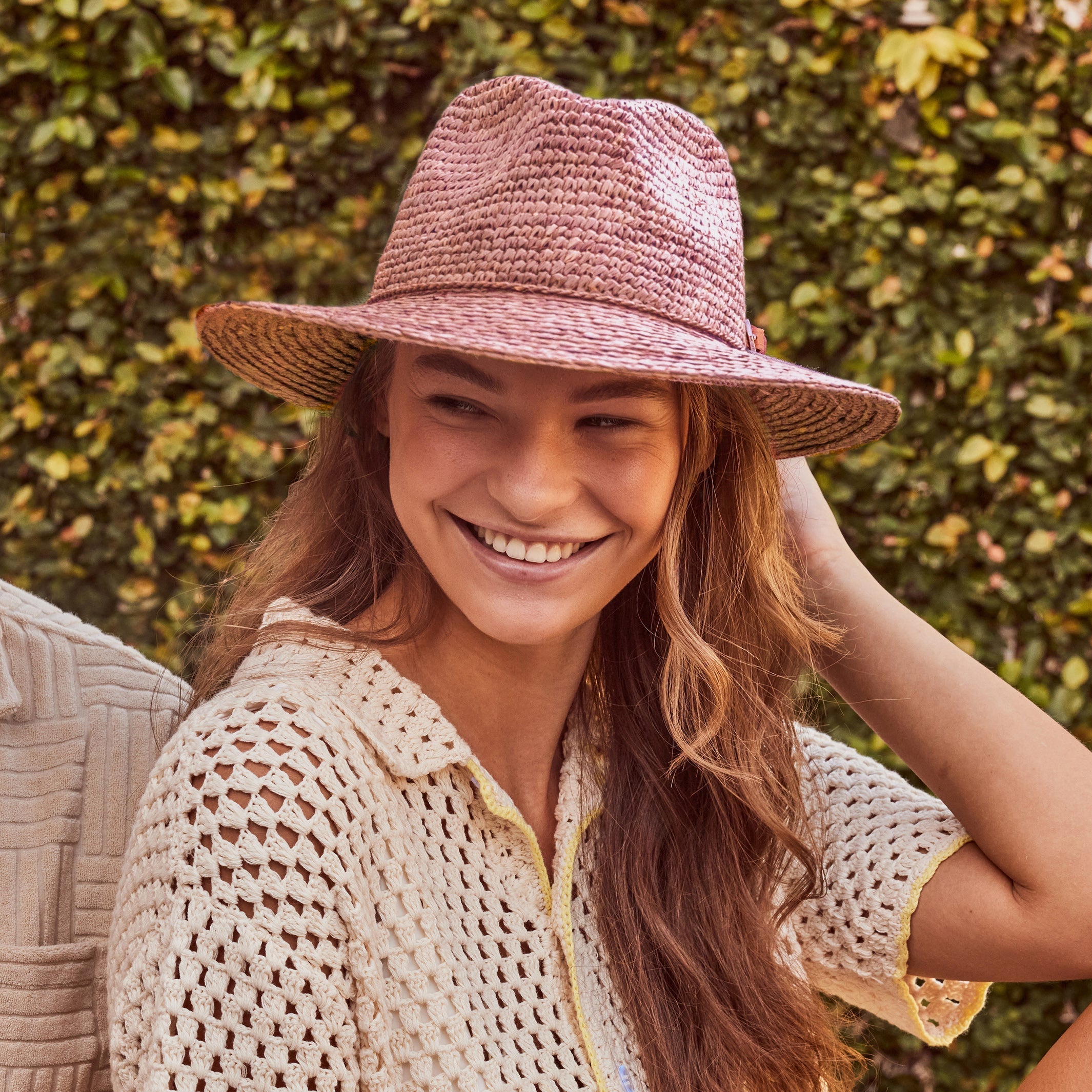  Flora Raffia Fedora Hat - Light Pink
