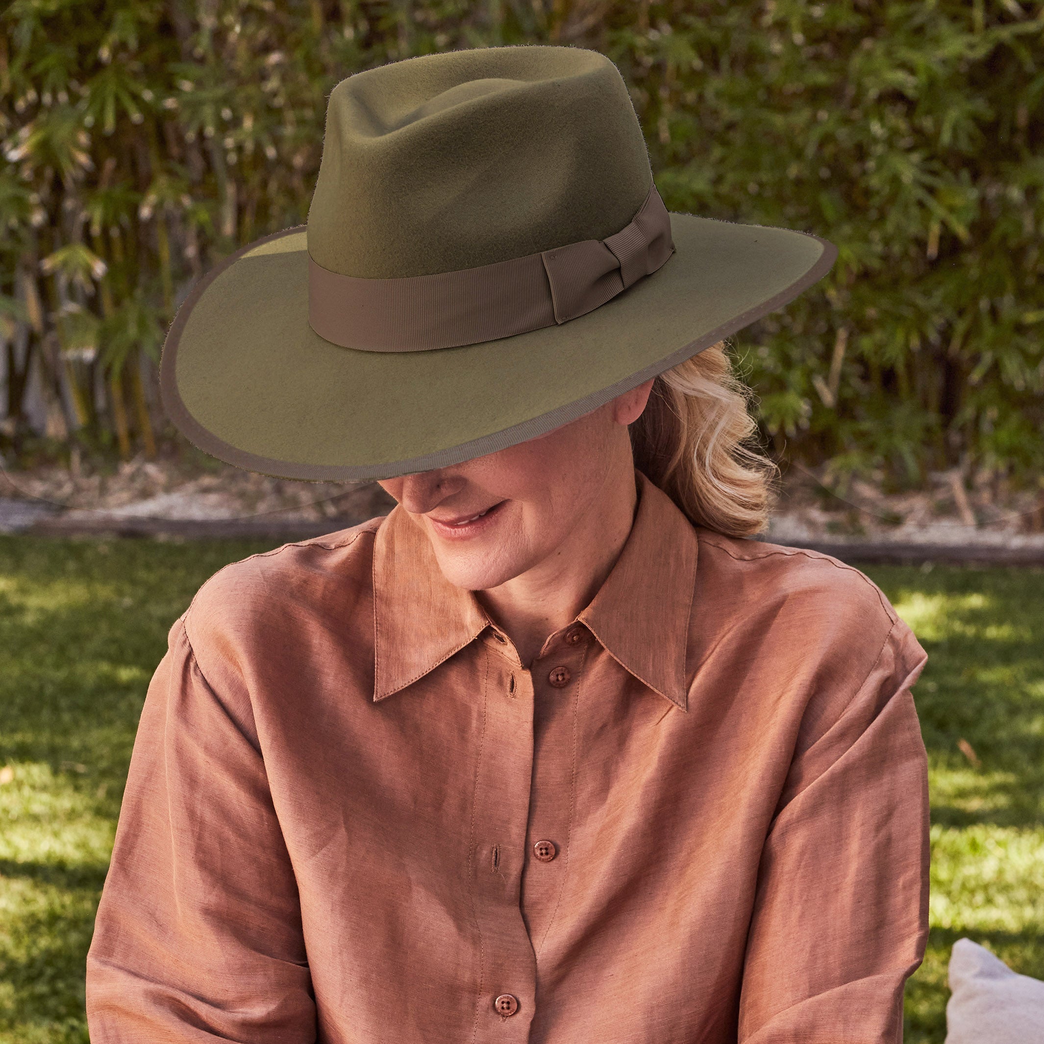  Hallie Felt Fedora Hat - Khaki