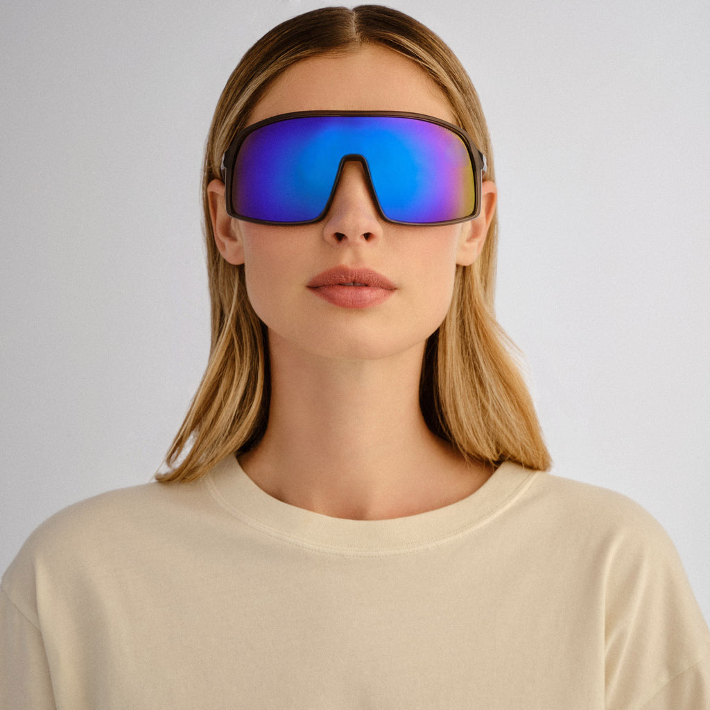  Outfield Shield Sunglasses - Grey/Neon Blue