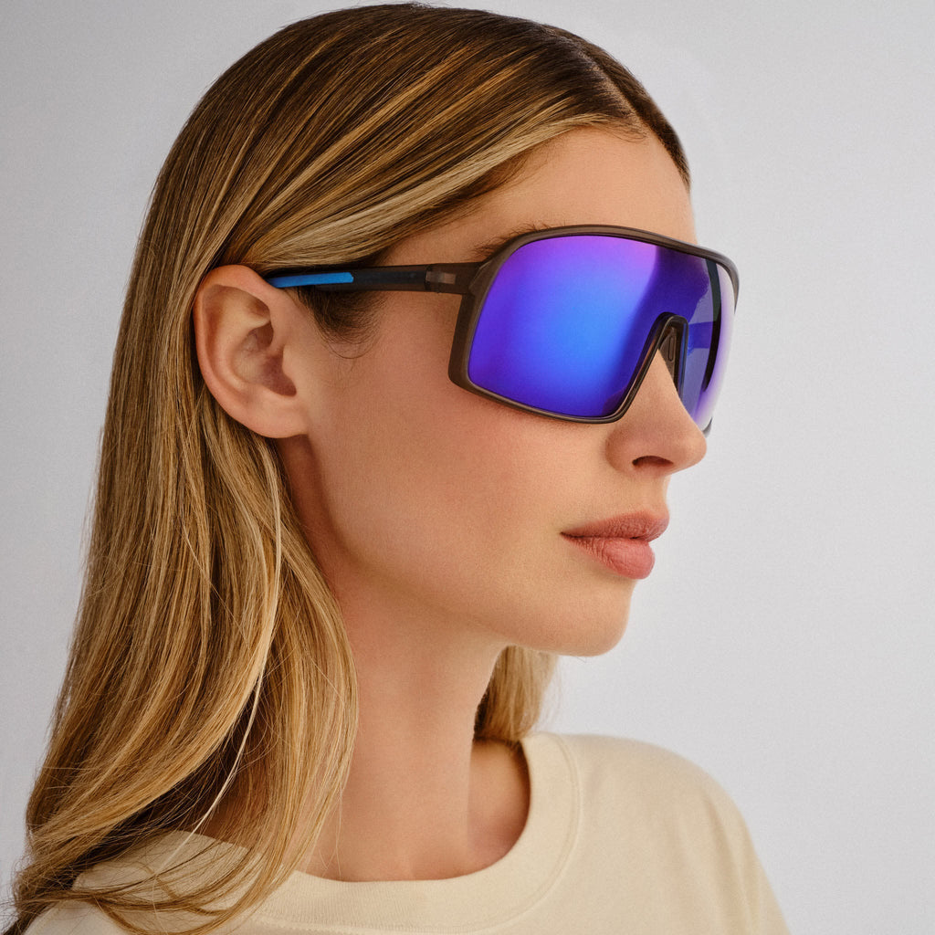  Outfield Shield Sunglasses - Grey/Neon Blue