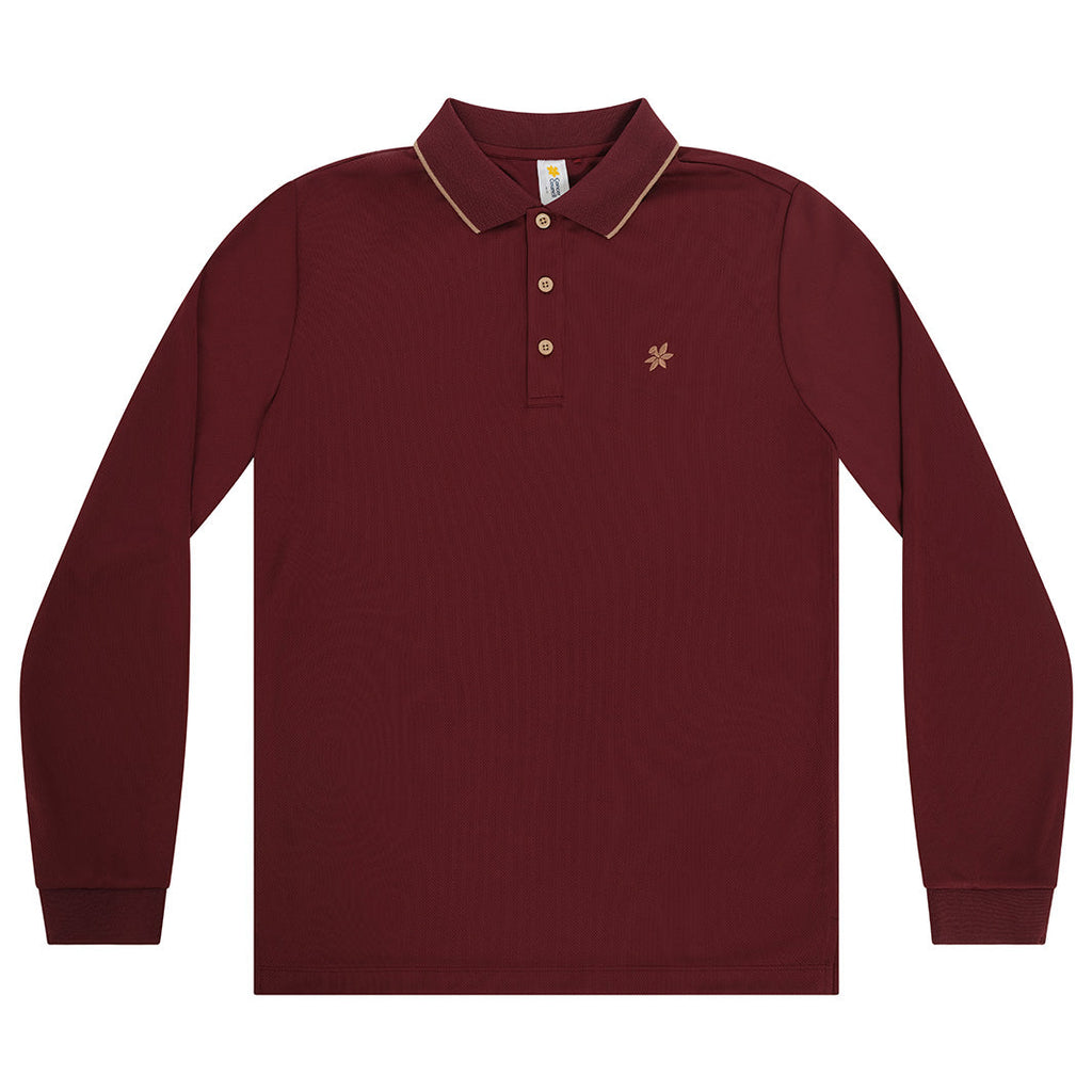  Mens Long Sleeve Polo - Burgundy