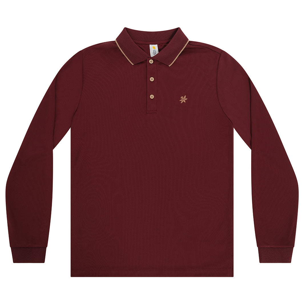  Mens Long Sleeve Polo - Burgundy